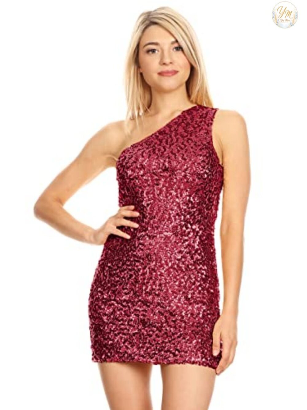 One Shoulder Sequin Bodycon Mini Dress Stretchy Party Club Cocktail